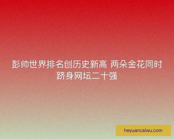 彭帅世界排名创历史新高 两朵金花同时跻身网坛二十强