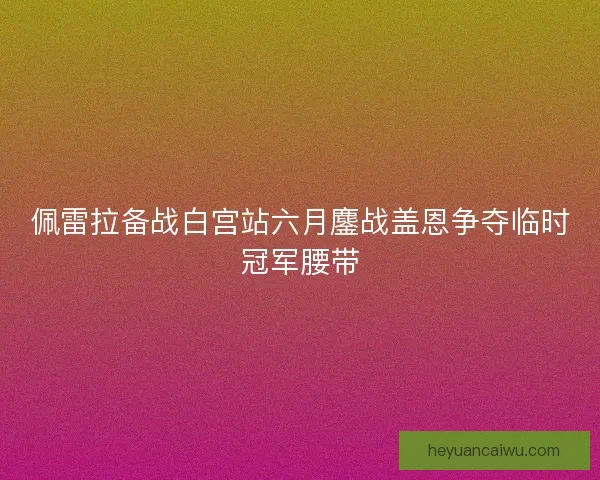 佩雷拉备战白宫站六月鏖战盖恩争夺临时冠军腰带
