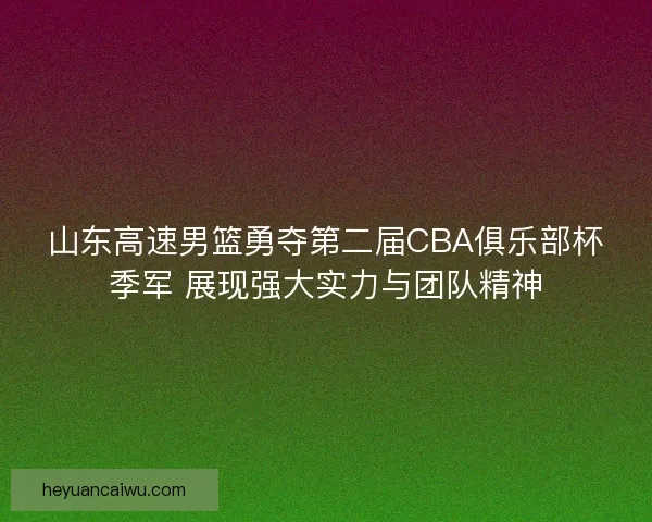 山东高速男篮勇夺第二届CBA俱乐部杯季军 展现强大实力与团队精神