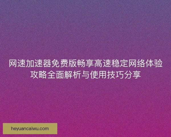网速加速器免费版畅享高速稳定网络体验攻略全面解析与使用技巧分享
